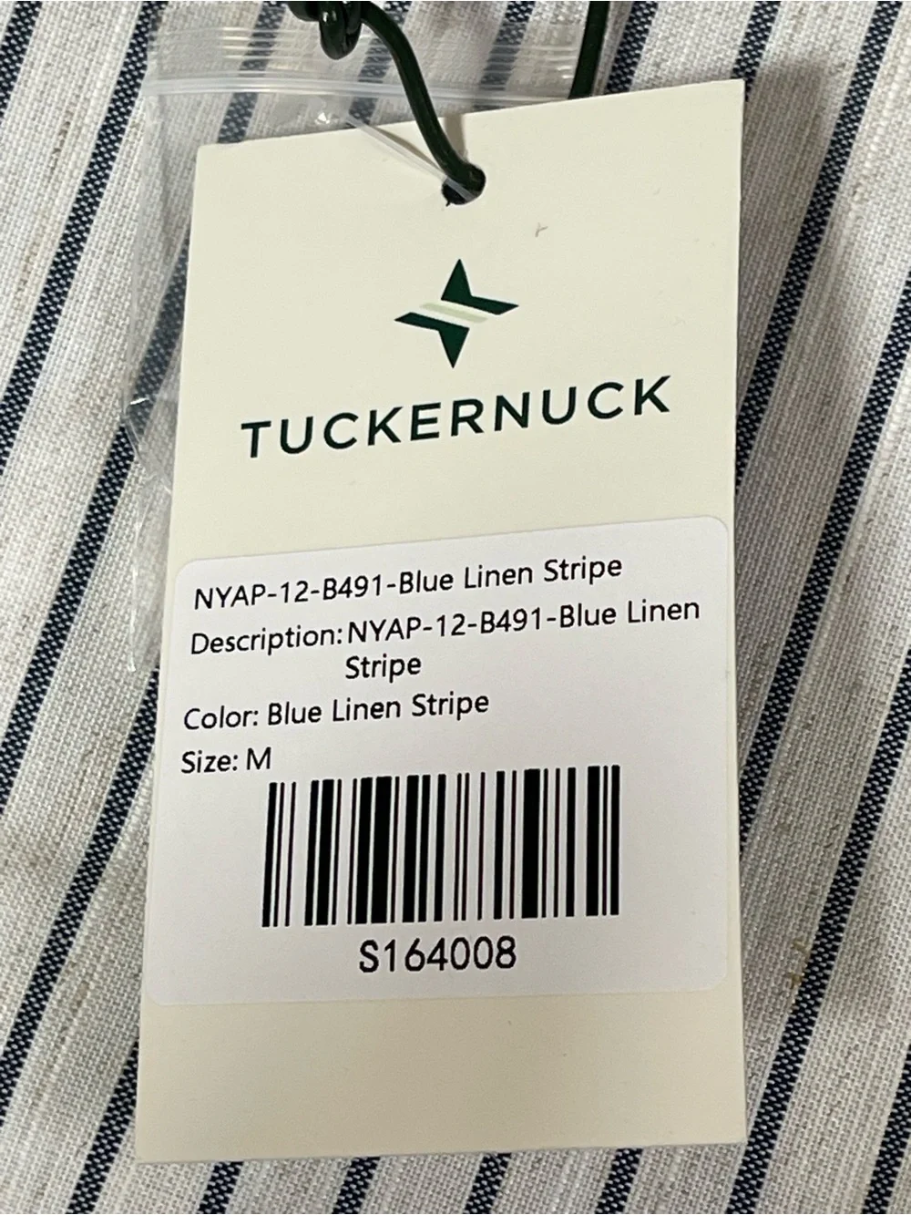 Tuckernuck Stripe Edie Puff Sleeve Top in Blue Linen New Cropped Size Medium